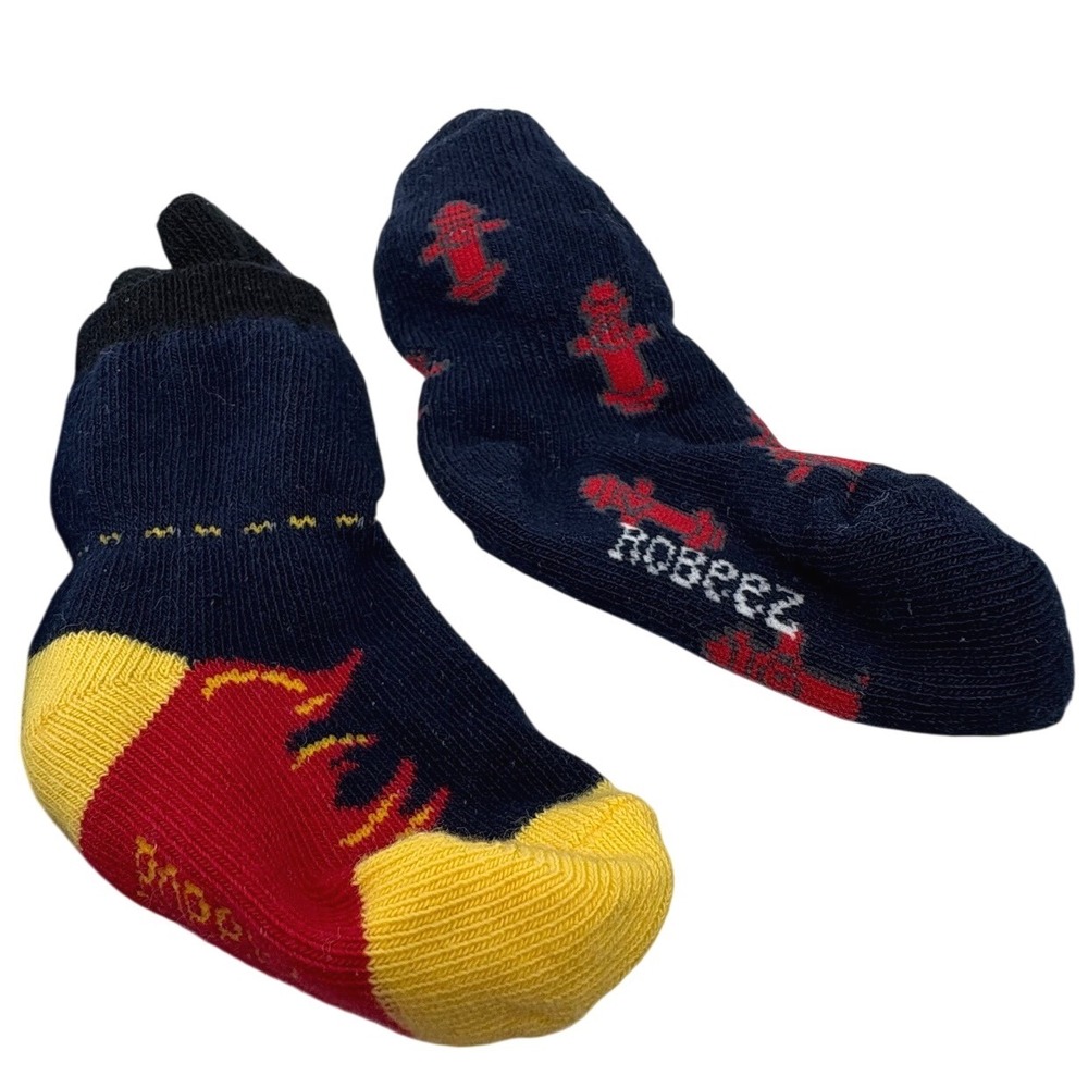 Robeez Kickproof Organic Baby Socks 6-12 Months Fire Truck Fire Hydrant 2 Pairs